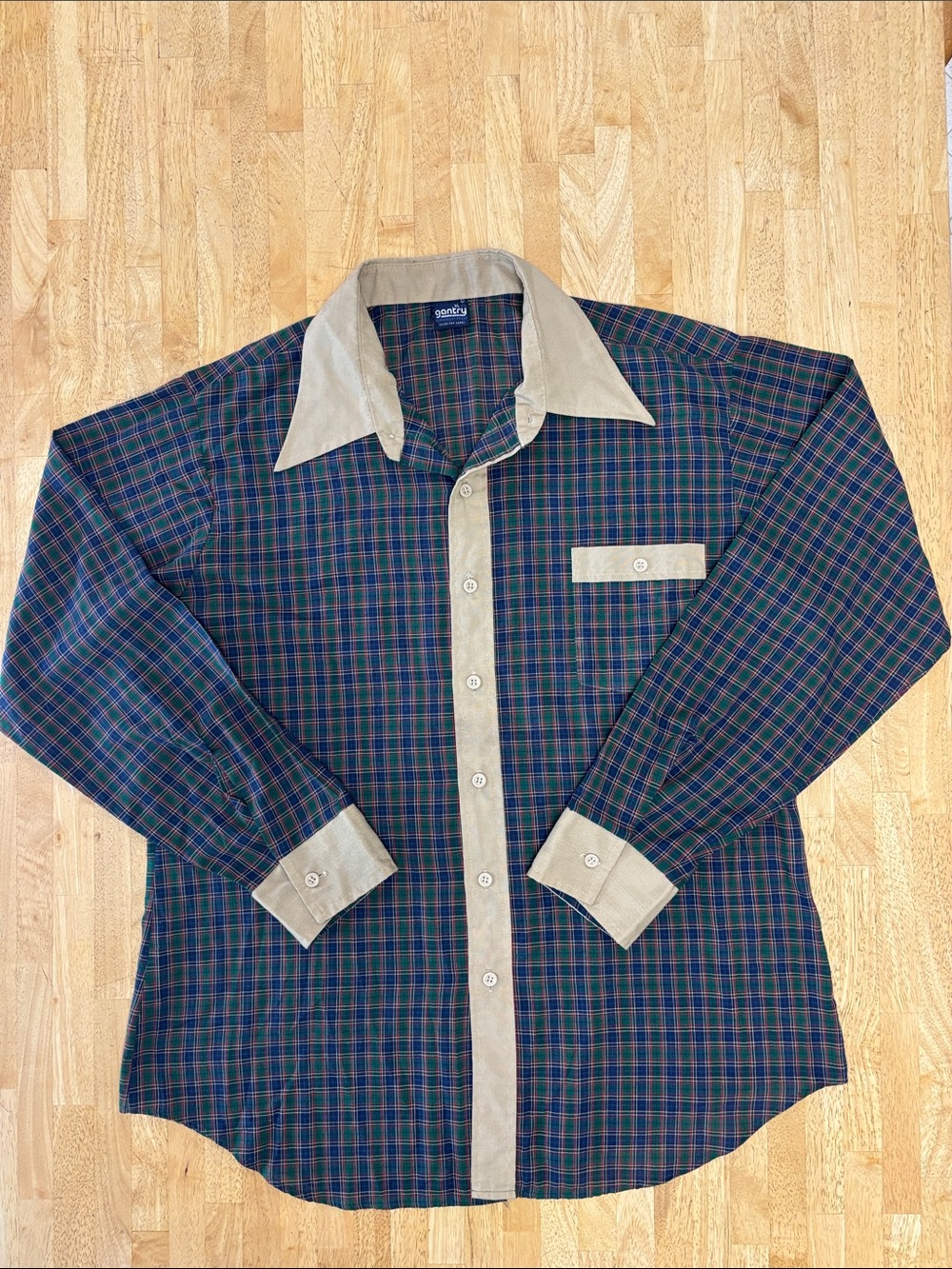 Gantry Vintage Navy & Dark Green Plaid Button-Down with Tan Trim